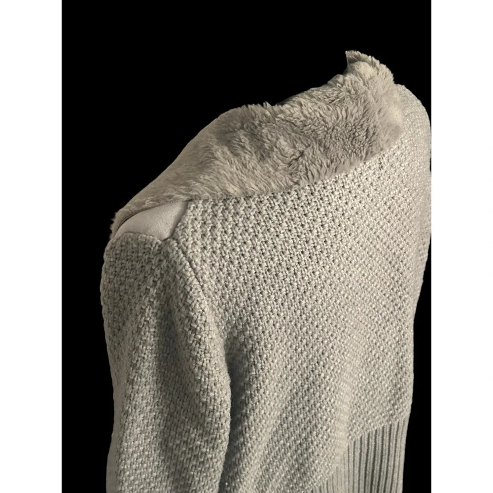 OnTwelfth Faux‎ Shearling Open Front Cardigan Jacket Sweater Grey Women's Medium